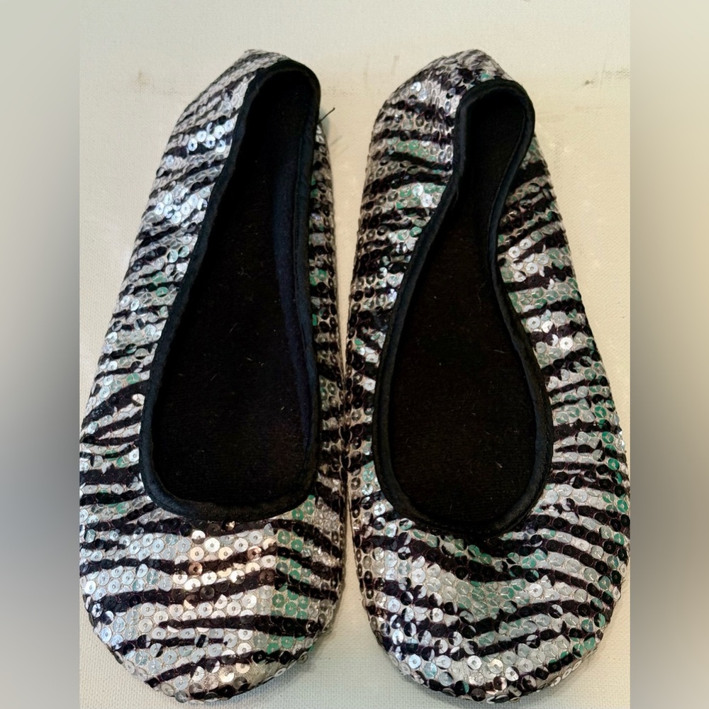 Sequin Zebra Print Slippers